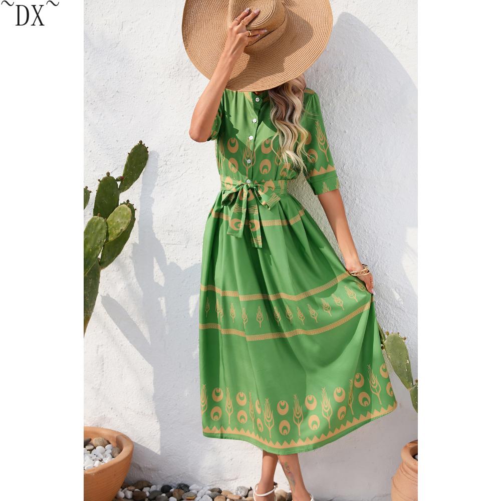 DX~~~ Sommerkleid mit bedrucktem Fünf-Punkt-Ärmeln