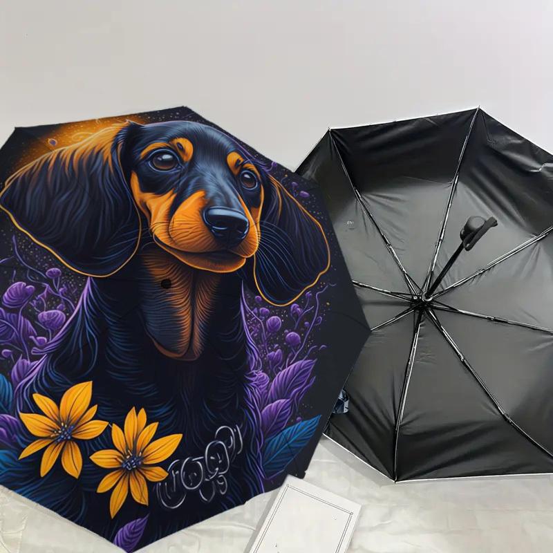 1 Stück Dackel Blumen Nacht Kunstwerk Regenschirm mit Kunststoffgriff, Geeignet für Alle Jahreszeiten Zuhause Reise Outdoor RegenschirmDD331