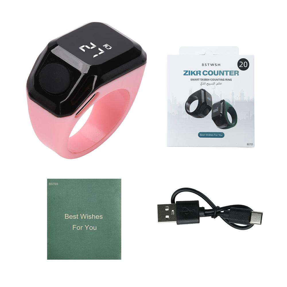 

Digital Ring Counter Bluetooth APP Control OLED Display Silent Touch Type-C Rechargeable Muslims Ring Prayer Finger Counter розовый