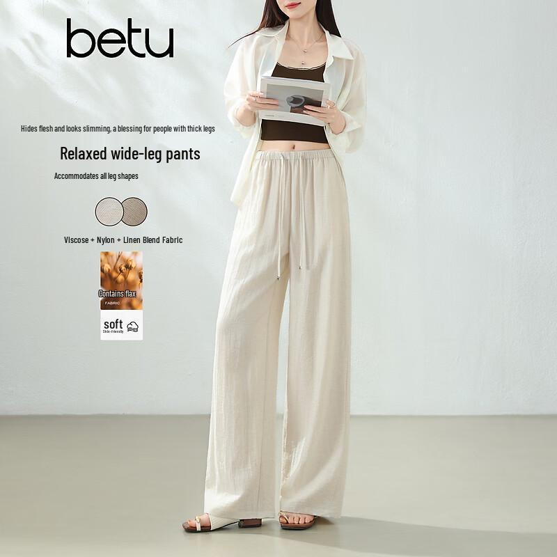 Betu Women s 2026 Summer Linen Blend Wide-Leg Casual Pants L