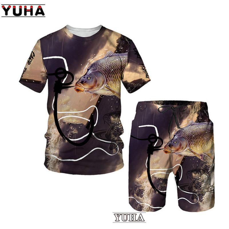 Karpfen Angeln 3D Gedruckt Sommer Lustige T-shirt Shorts Set männer Sportswear Trainingsanzüge O Hals Kurzarm Coole Männer der Kleidung