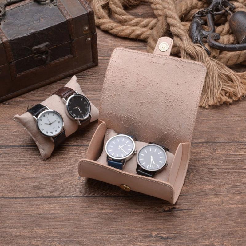 Portable Leather Watch Box Elegant 2 Slot Wristwatch Storage Case Stylish Watches Organizer Jewelry Protective Container