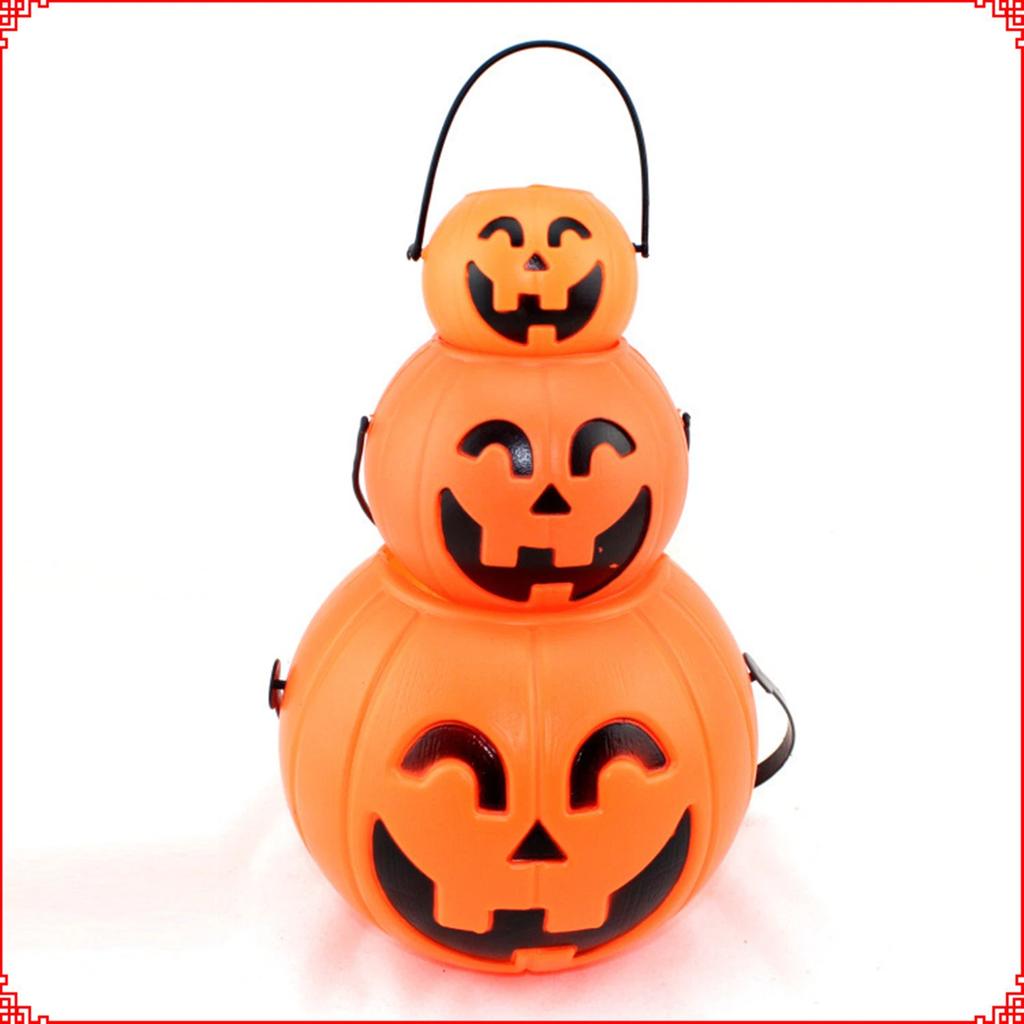 Halloween 3Pcs Pumpkin Buckets Portable Jack-O-Lantern Buckets Candle Led Lights Trick Or Treat Goody Buckets For Kids