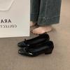 French Thick Heel Bow Gentle Wind Evening Shoes Women's 2025 New Versatile Commuter One Pedal Patent Leather Shoes