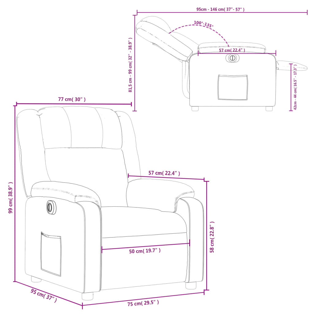 Electric Recliner Chair Burgundy Fabric