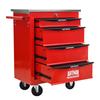 4-Drawer Multifunctional Tool Trolley with Casters, for Garage, Workshop, Warehouse and Repair Shop – with Stainless Steel Worktop – Color: Red