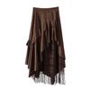 Wildleder-Spitzenrock Damen Hohe Taille Vintage Locker Lang