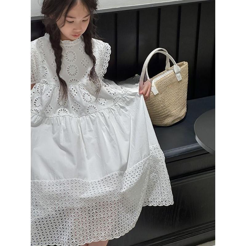 Baumwolle Mittel Bis Groß Kinderkleidung Spitze Weißes Kleid Mädchen Prinzessin Klein Frisch Westenkleid Sommer