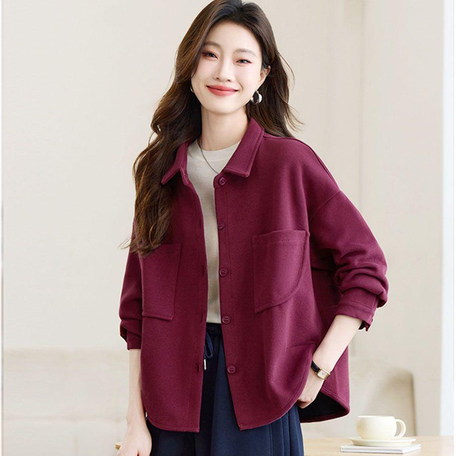 Spring Autumn Womens Hoodie Coat Loose Fit Korean Style Fashionable Belly Cover Cardigan Casual Top