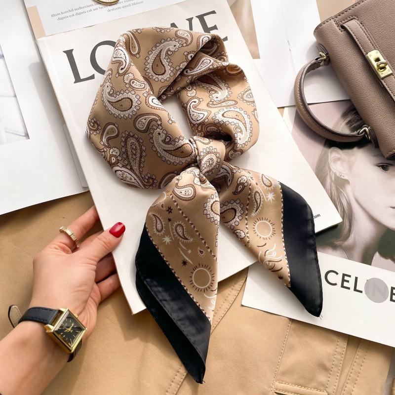 Elegant Silk-Like Square Scarf Women Korean Style Print Neck Lightweight 70x70cm Nylon Fashion Accessory