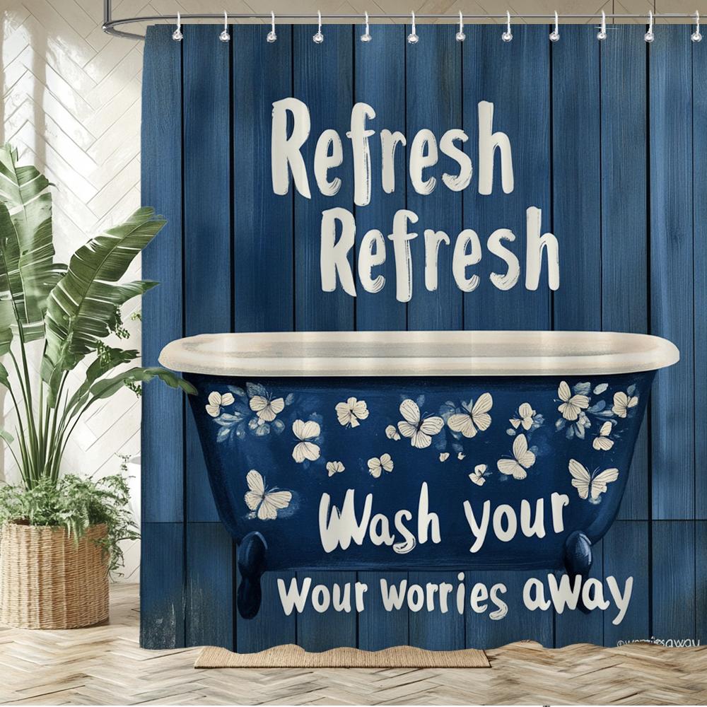 

Beautiful Bathtub Flowers Pattern Printed Fabric Shower Curtain Bathroom Curtain,Home Decoration Curtain With Hooks W60H190(CM)-1 Pcs