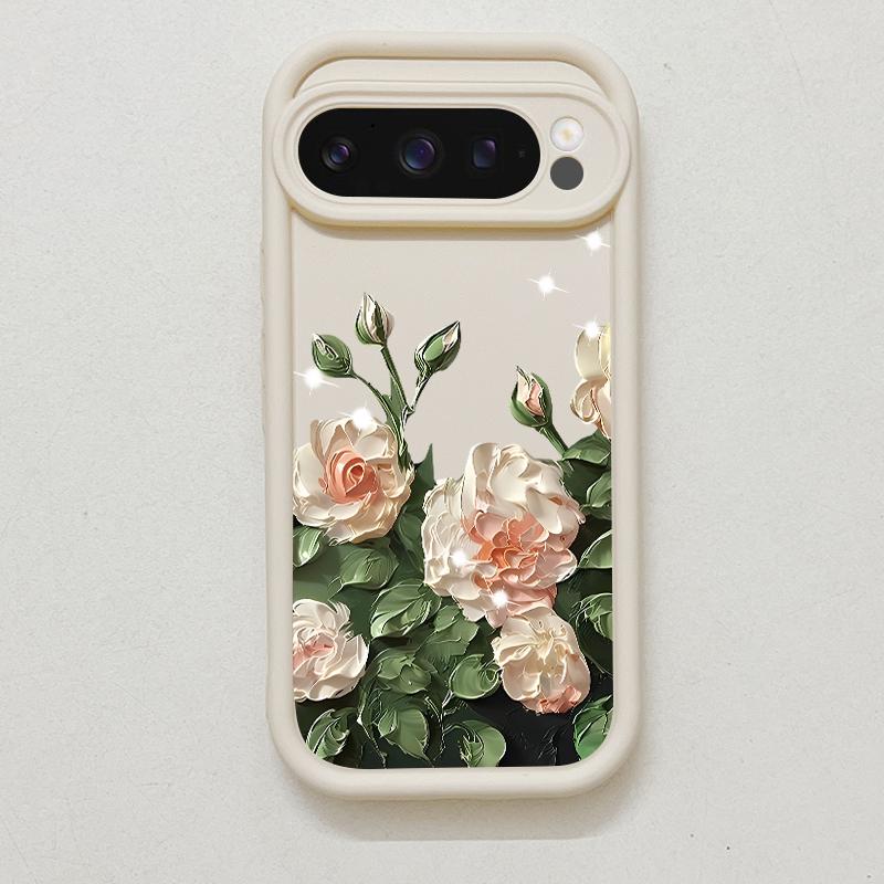 Oil Painting White Rose Flower Phone Case For Google Pixel 9 Pro XL Case For Google Pixel 8 7 Pro 8A 7A TPU Soft Cover