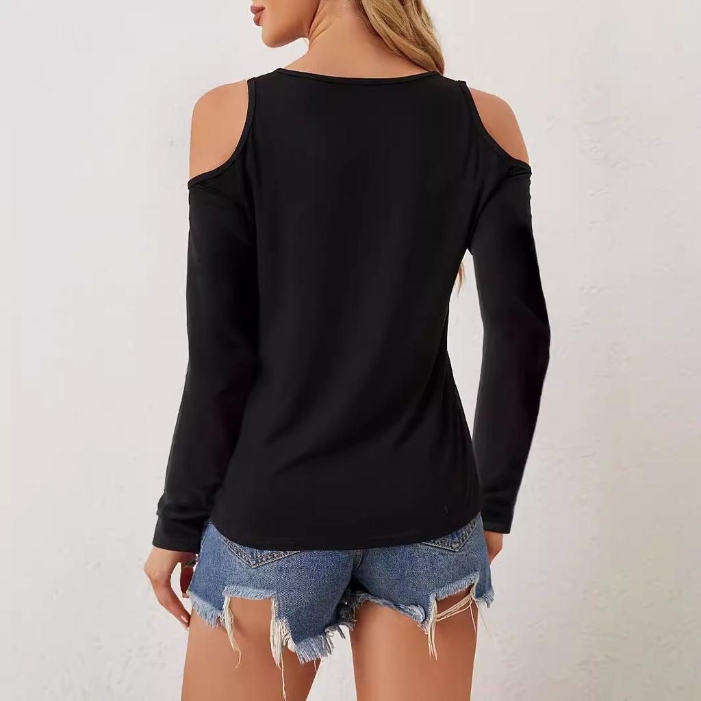 Elegant Lace V-Neck Applique Sleeve Hollow Out Long Sleeve Solid Color T-Shirt Skinny T-Shirt Women Versatile Closet Essential Fashion Items Shirt