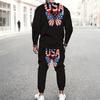 Men Split Usa Flag Star Floral Hand Print Long Sleeve Sweatshirt And Drawstring Jogger Pants Two Piece Suit