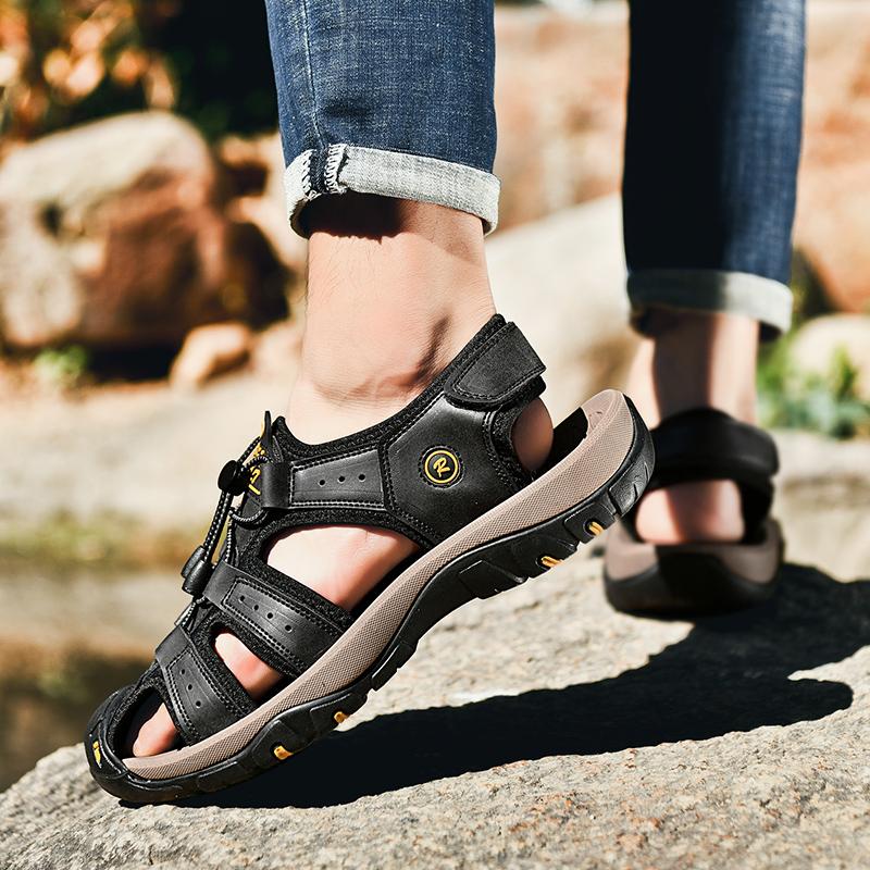 Big Size Men's Sandals Summer Anti-collision Outdoor Walking Treking Casual Shoes Leather Hiking Men Slippers Beach Wading Shoes