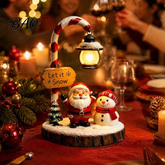 Resin Desk Lamp for Dormitory Christmas Santa Claus Reading Lantern, Snowman Elk LED Night Light with Warm Bedside Lighting Kids Room Glow,