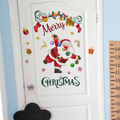 Cartoon Santa Claus Gift Door Sticker Entrance Living Room Window Decor Home Party Decoration Mural New Year Wall Decals