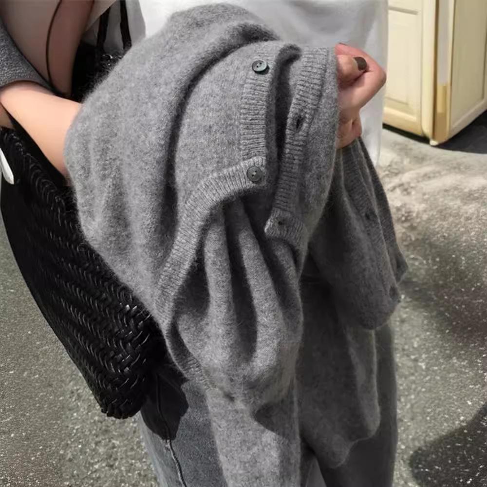 2026 Spring/Autumn Women's Korean Style 100% Pure Wool Cardigan - Round Neck, Thin Cashmere Knit Sweater Coat