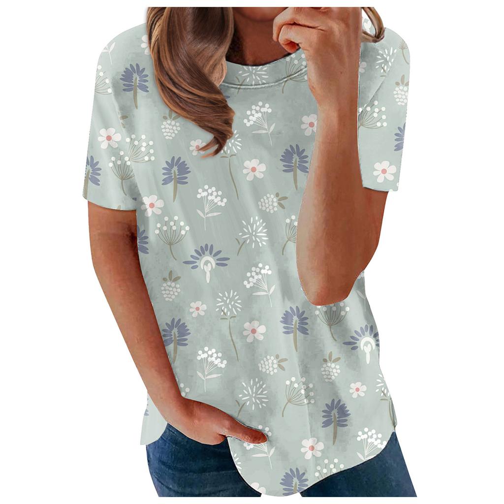 Women's Fashion Casual Loose Round Neck Printed Short Sleeve T-Shirt Top