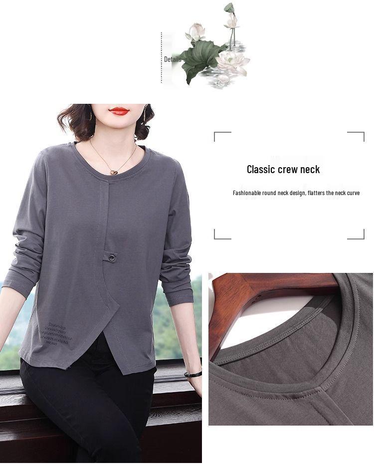 Women's Plus Size Autumn 2025 Irregular Long Sleeve Top for Middle-Aged Moms