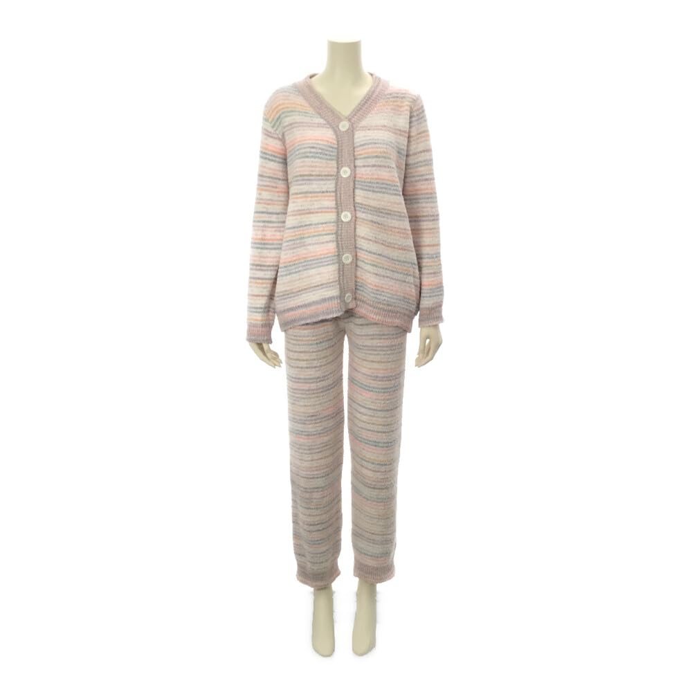 RAVIR Winter Fluffy and Cute Pajama Set with Soft Striped One Size Fits All Women's Loungewear, Set, Simple, Two-Piece Cardigan, White,