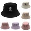 Simple Hat Fisherman With Solid Color Design And Skull Embroidery For Daily