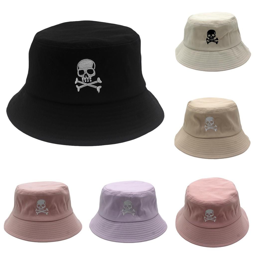 Simple Hat Fisherman With Solid Color Design And Skull Embroidery For Daily