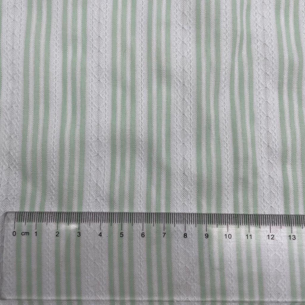 Green Stripe Jacquard Fabric - Polyester Cotton Blend for Women's Dresses & Shirts