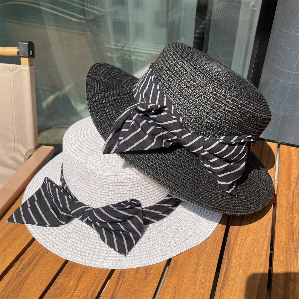 Straw hat woman summer British retro flat top small fresh top hat sunshade sunscreen beach hat travel tide summer
