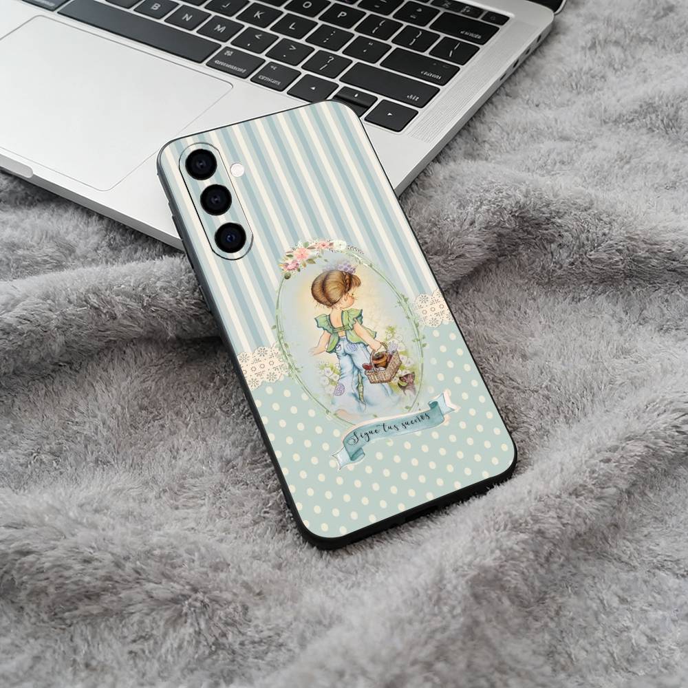 Sarah K-Kay Girl Colorful Soft Silicone phone Case for Samsung Galaxy A73/A71/A72/A70/A53/A52/A51 - Black