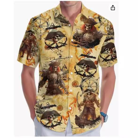 Summer Hawaiian Shirt Men's Fashion Digital Printing Short Sleeve Source Factory One and a half sleeves