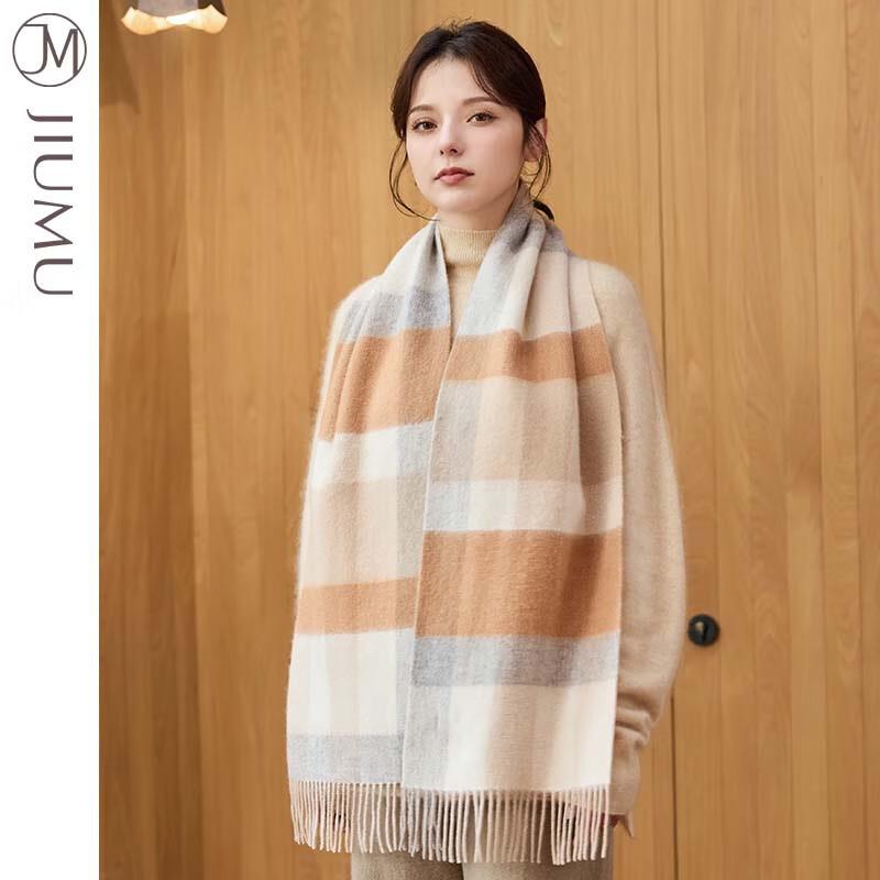 JIUMU Women's Autumn/Winter Wool Plaid Scarf