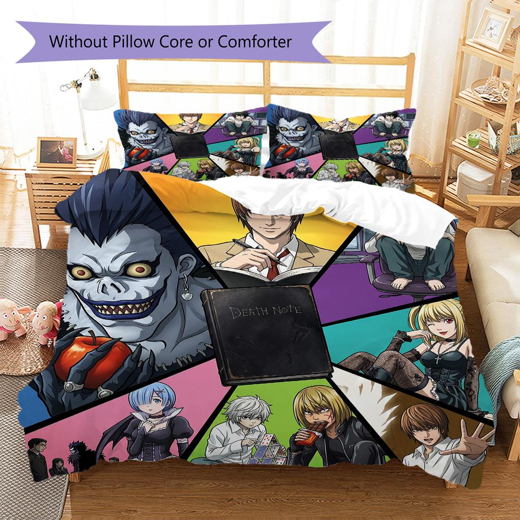 Death Note Pattern Bedding Quilt Set Quilt Cover Pillowcase Home Decoration Birthday Gift (1 * duvet cover + 2 * pillowcase, without core)
