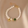 Natural pearl bracelet simple and versatile jasper bracelet national style small lucky bag pendant jewelry