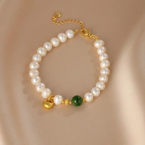 Natural pearl bracelet simple and versatile jasper bracelet national style small lucky bag pendant jewelry