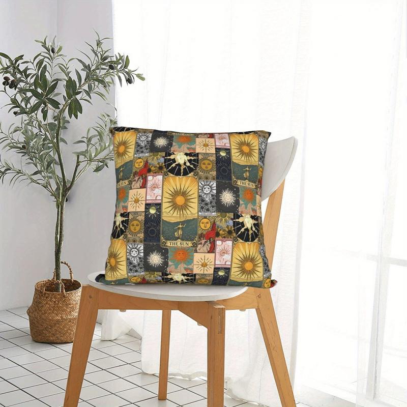 Vikama Sun Tarot Patchwork Sofa Cushion Cover Decorative Pillow Case - Soft Fabric Sofa Decor Accessories