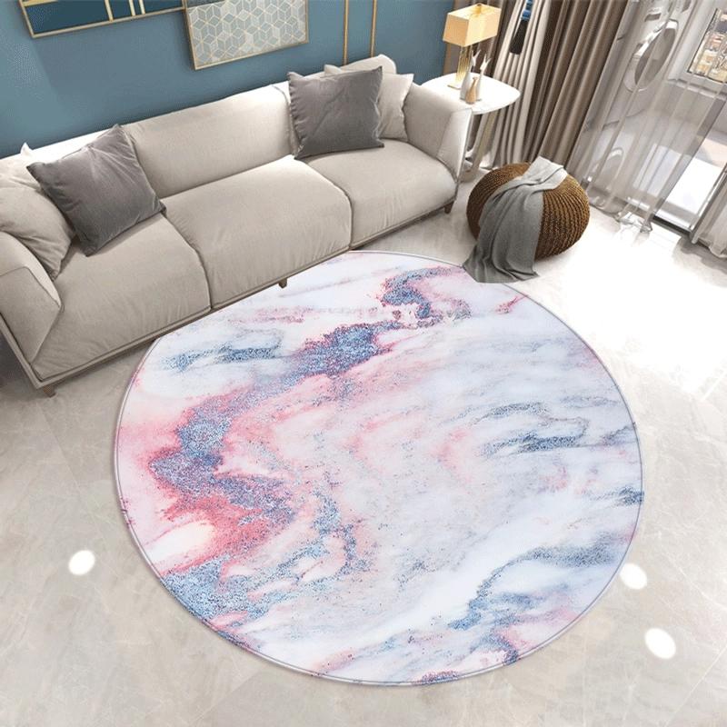 Marble Patterned Circular Carpet Bedroom Mat Dressing Room Living Room Rug Sofa Anti Slip Pad Home Decoration
