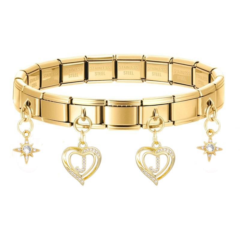 26 Initial Letters A-Z Zirconia Dangle Bracelet Stainless Steel Elastic Bangle for Men Women Birthday Party Name Jewelry
