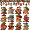 12pcs Christmas Gingerbread Man Ornaments Xmas Tree Wooden Hanging Pendants New Year Party Home Decoration DIY GIft