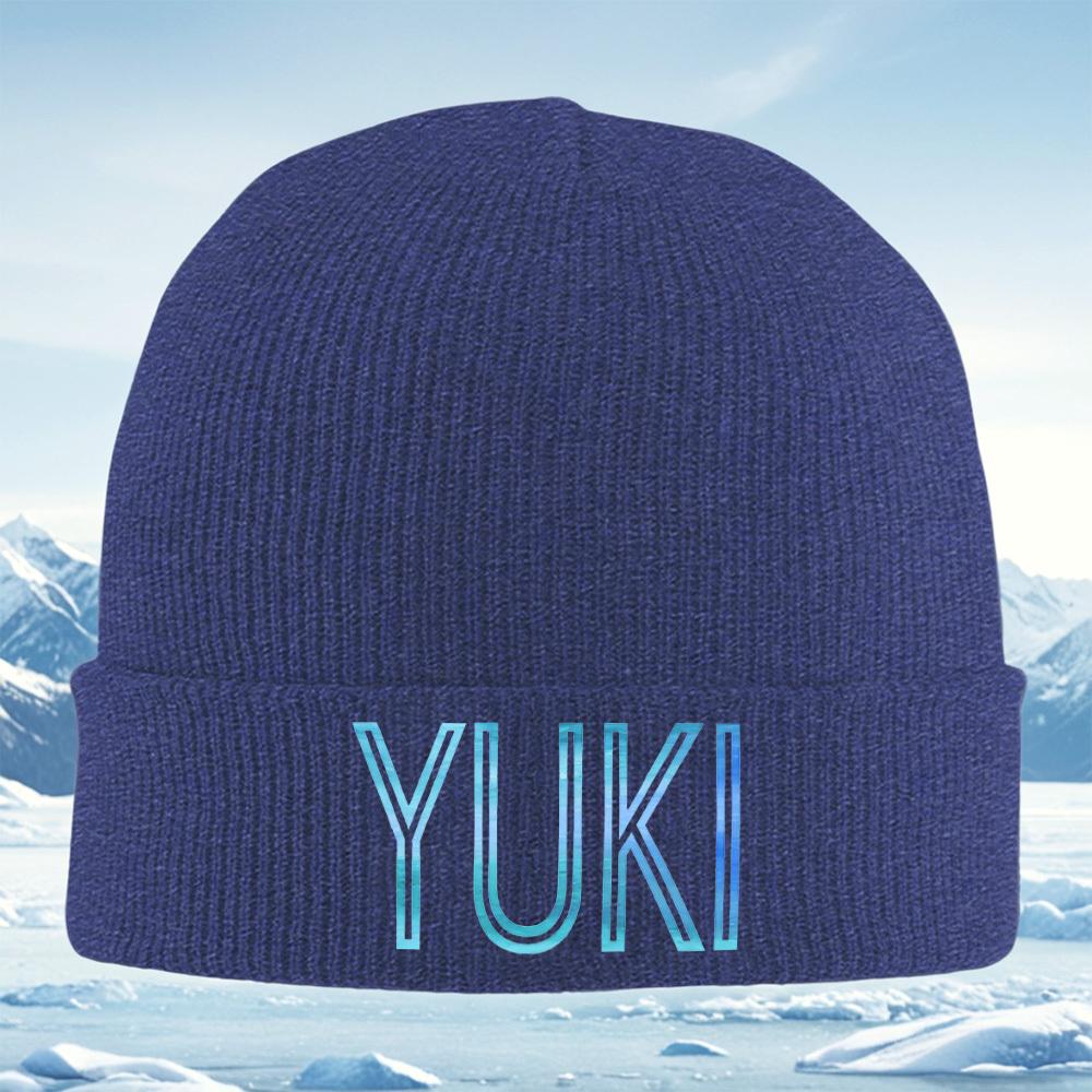 Blue letters typography on black background Men Women Unisex Knitted Hat Beanie Pullover Cap Winter Thermal Warm Christmas Outdo