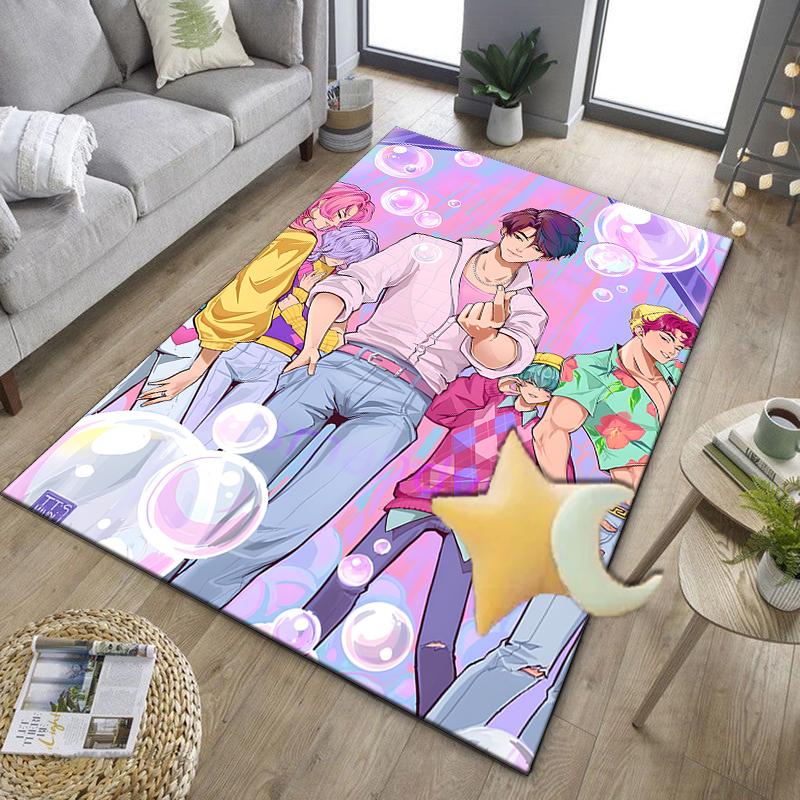 Colorful Kpop cartoon Office Rug Chair Mat, Game Carpet, Suitable for Front Door, Bedroom, Living Room, Desk, Holiday Gift