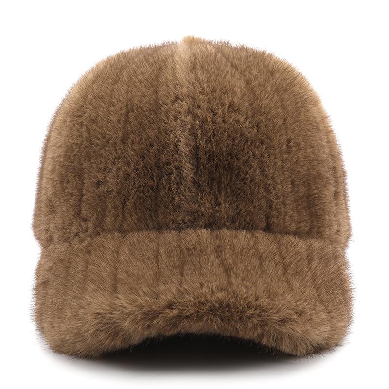 Imitation Mink Plush Baseball Cap, Thickened Warm Solid Color Cap in Autumn/Winter