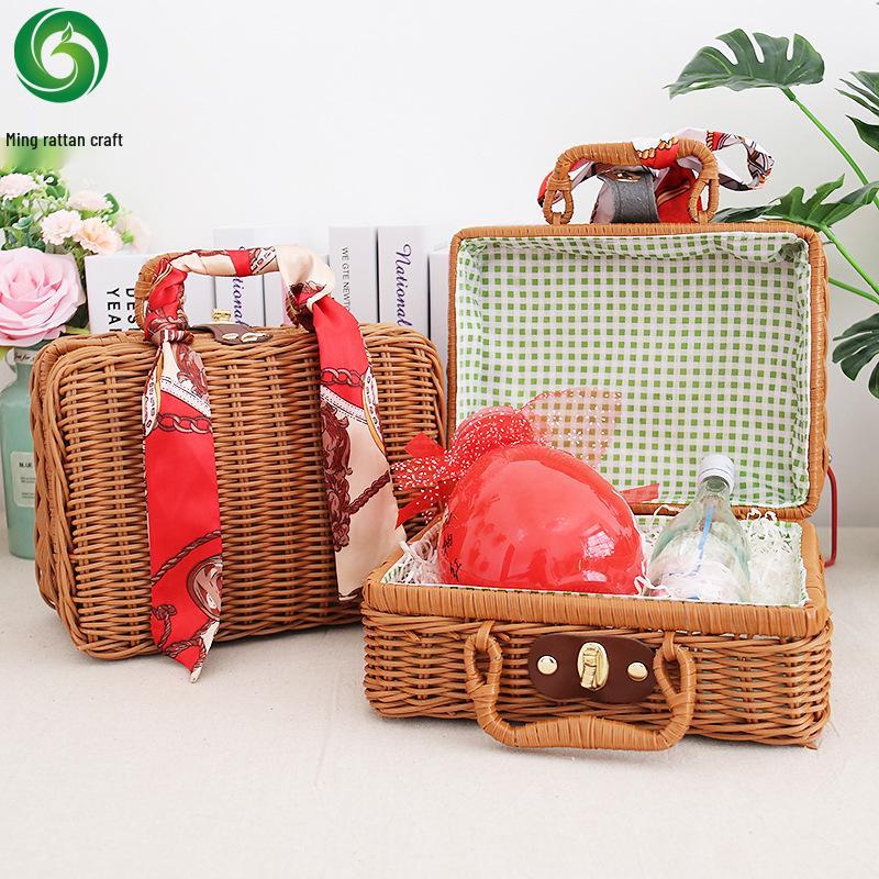 Vintage Rattan Woven Cosmetic & Souvenir Storage Basket Handbag