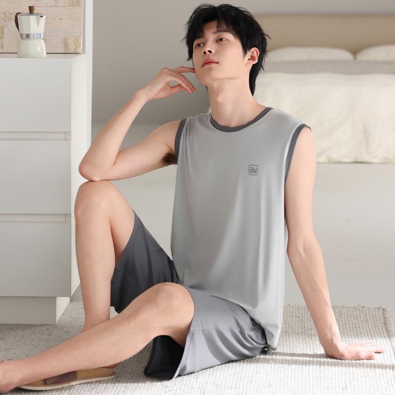 Men's Modal Sleeveless Camisole Loungewear Set, Plus Size, Summer-Ready, Outdoor Wearable