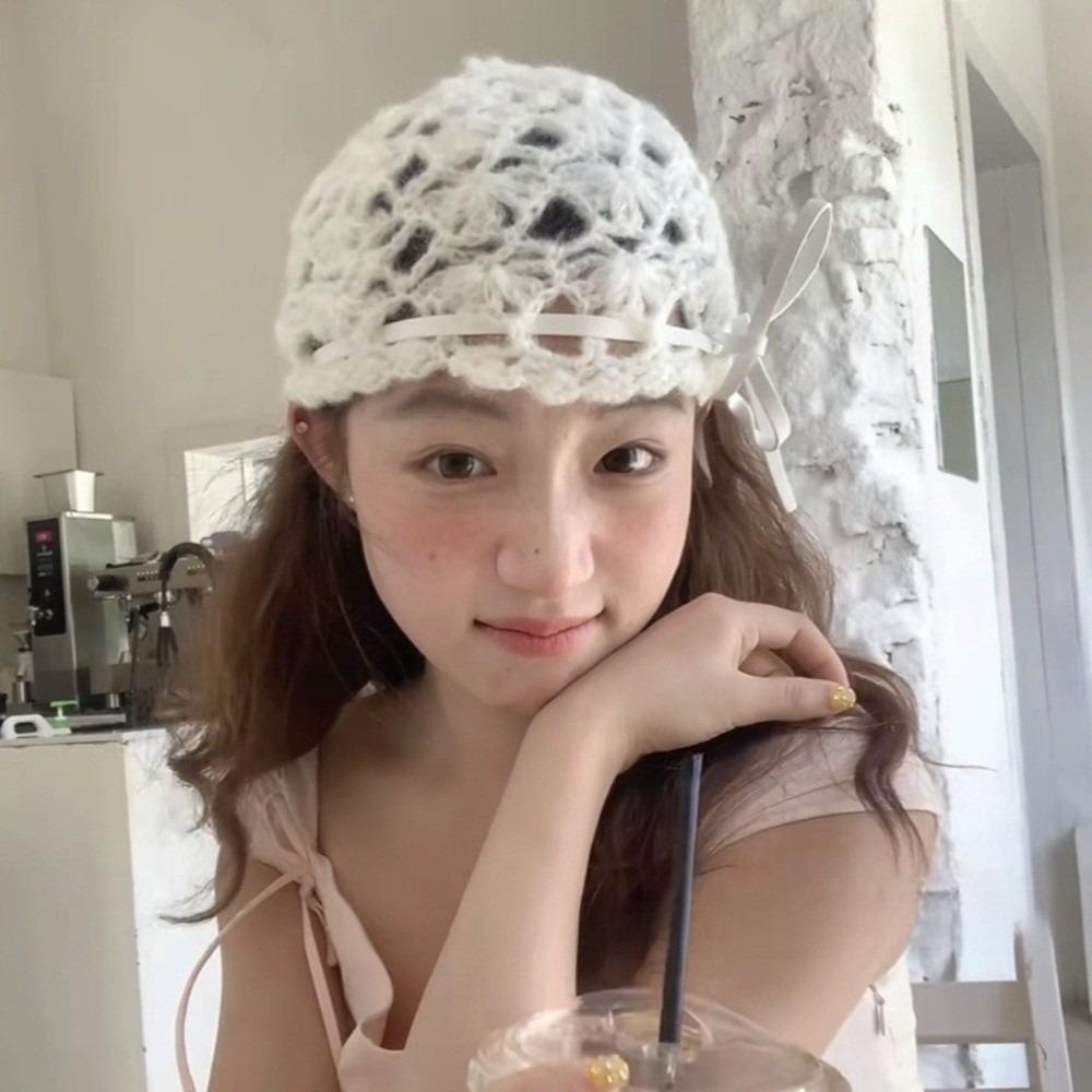 Strapped Knit Beanies Bow Weave Cap Fashion Ethnic Style Hat Girls