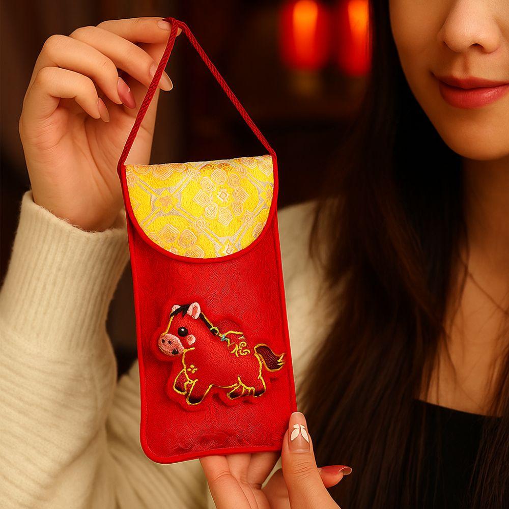 Chinese Style Cloth Red Envelope Cartoon Traditional Good Lucky Money Bag Best Wishes 2026 Year of The Horse Gift Envelopes