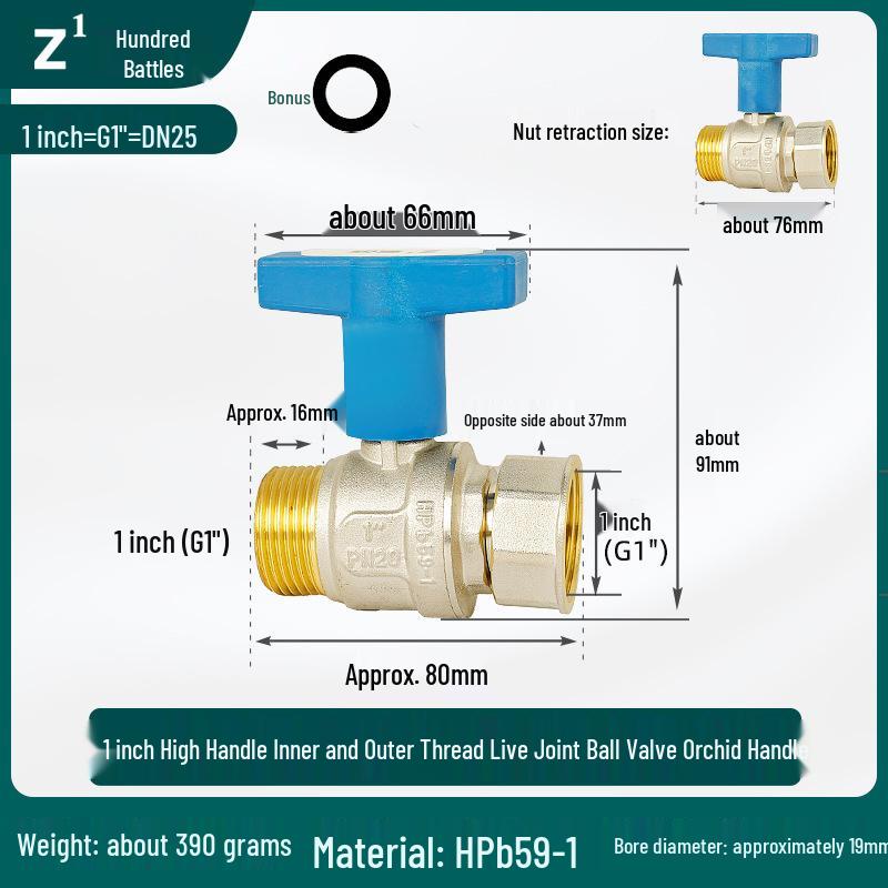 High-Flow Copper Ball Valve with Quick Connect for Fan Coil Units, Dual Thread Male and Female, 1-Inch and 3/4-Inch Options