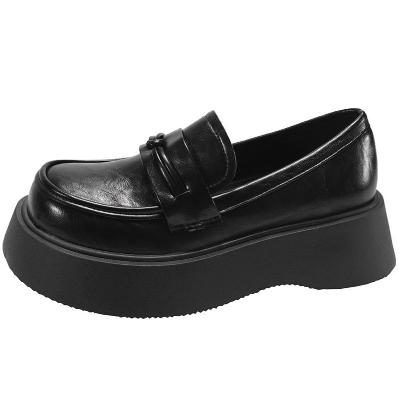 Retro British style black heightened platform small leather shoes women's 2025 new versatile skirt one-pedal loafers