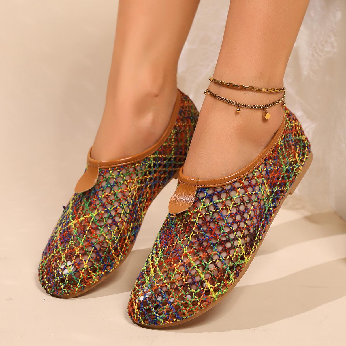 

2024 весна и лето новые сетчатые туфли с пустыми отверстиями на плоской подошве знаменитости из Интернета жаккардовые тканые туфли с покрытием стопы крутые одинарные туфли для женщин из иностранной торговли 42