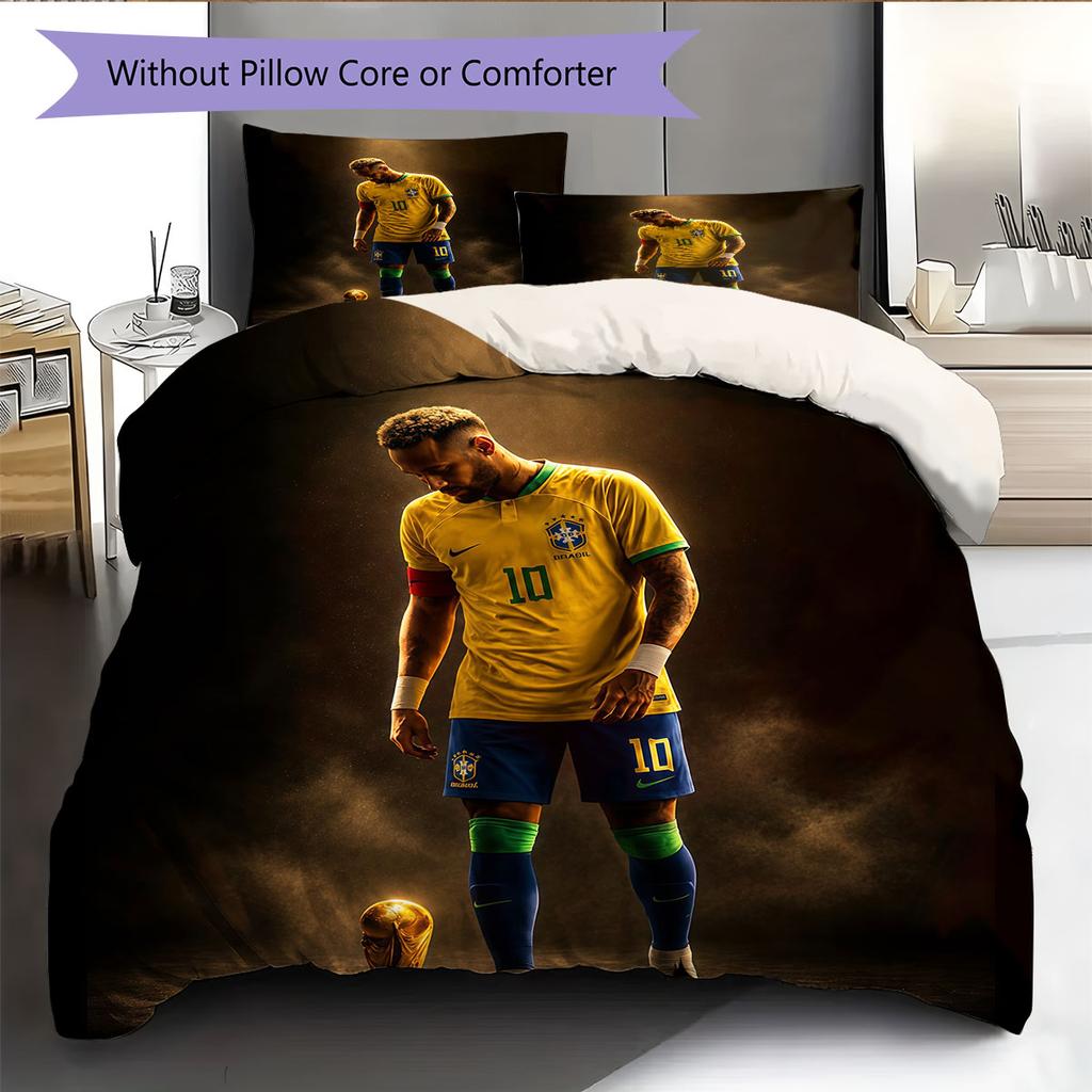 Neymar Muster Bettwäsche Heimdekoration Geburtstagsgeschenk (1 Bettbezug + 2 Kissenbezüge, ohne Füllung),Fanartikel.